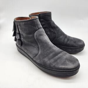 Chie Mihara Suede Ruffle Ankle Boot EU 38 US 8 Gray Side Zip